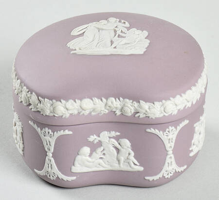 Cream Color on Lilac Jasperware Bean Box & Lid