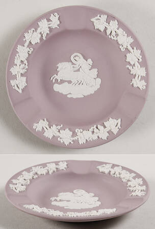 Cream Color on Lilac Jasperware 3 Slot Round Ashtray