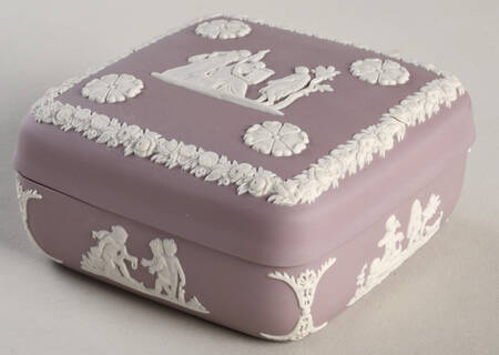 Cream Color on Lilac Jasperware Square Box with Lid