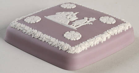 Cream Color on Lilac Jasperware Lid for Square Box