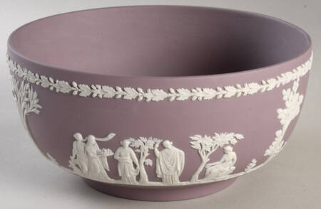 Cream Color on Lilac Jasperware Round Sacrifice Bowl