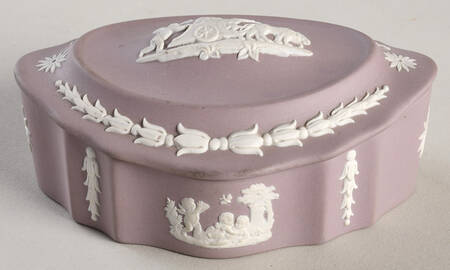 Cream Color on Lilac Jasperware Silver/Candy Box with Lid