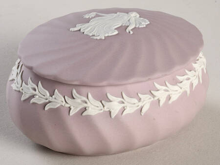 Cream Color on Lilac Jasperware Oval Box & Lid 4"