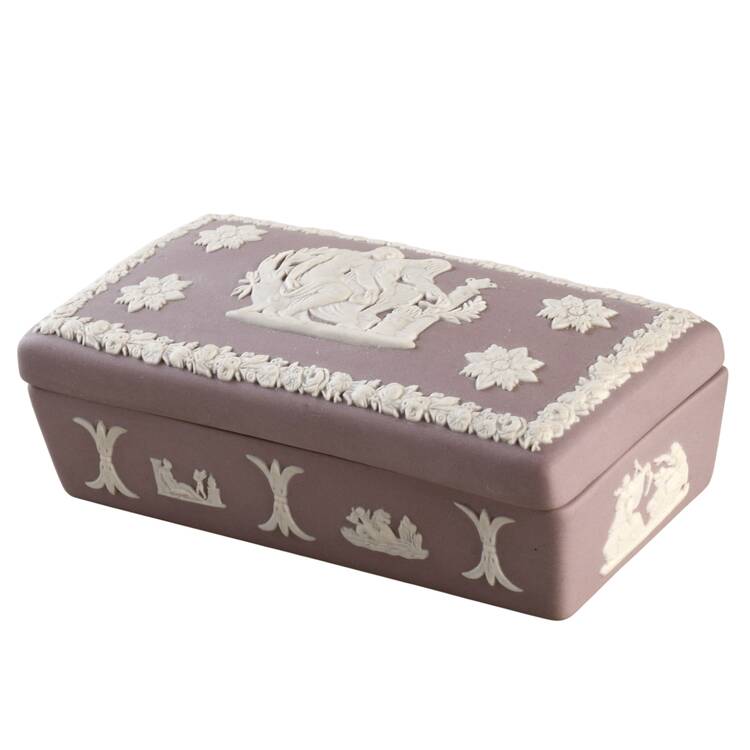 Cream Color on Lilac Jasperware 3" Rectangular Box & Lid
