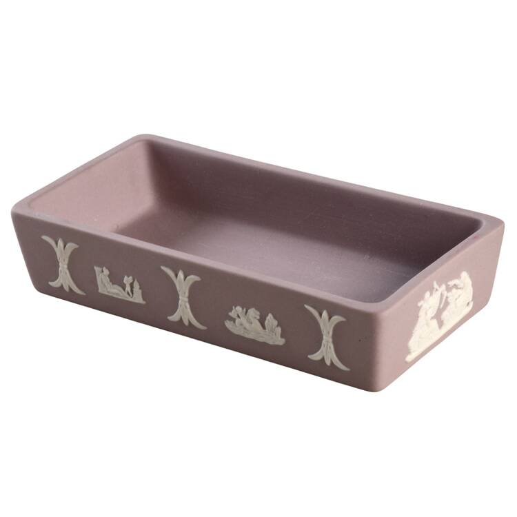 Cream Color on Lilac Jasperware 3" Rectangular Box-No Lid