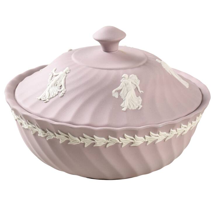 Cream Color on Lilac Jasperware Powder Box with Lid