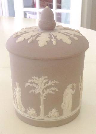 Cream Color on Lilac Jasperware Biscuit Barrel & Lid