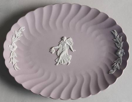 Cream Color on Lilac Jasperware 7" Oval Tray