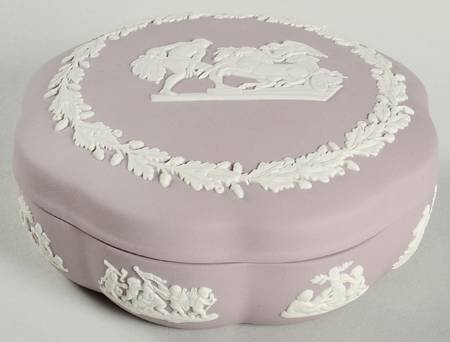 Cream Color on Lilac Jasperware Large Scalloped Candy Box & Lid