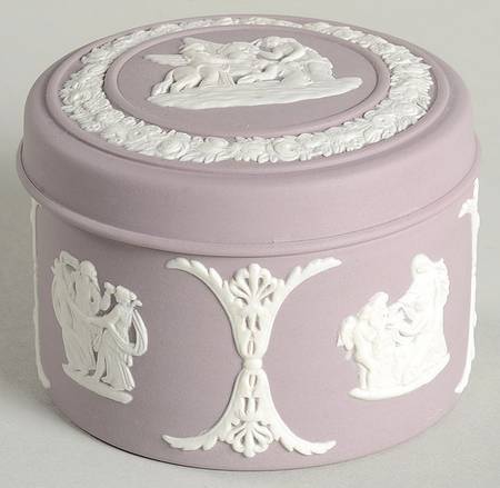Cream Color on Lilac Jasperware Miniature Round Box