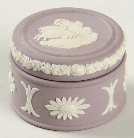Cream Color on Lilac Jasperware Miniature Round Box