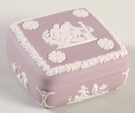 Cream Color on Lilac Jasperware Square Box with Lid