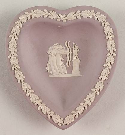 Cream Color on Lilac Jasperware Small Heart Shape Ashtray