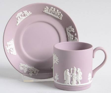 Cream Color on Lilac Jasperware Flat Demitasse Cup & Saucer Set