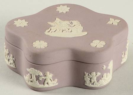 Cream Color on Lilac Jasperware Pentefoil Box & Lid