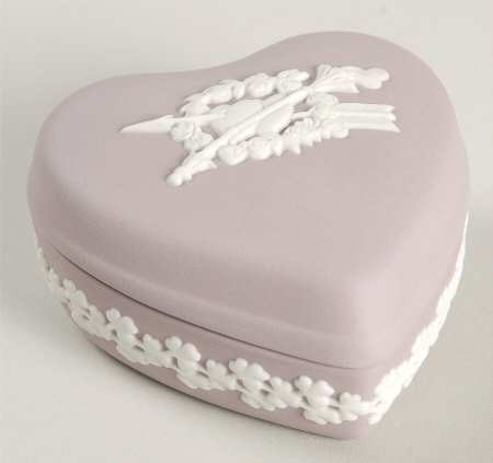 Cream Color on Lilac Jasperware Small Heart Shape Box & Lid