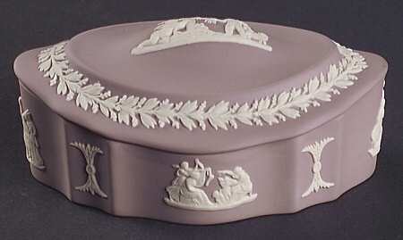 Cream Color on Lilac Jasperware Silver/Candy Box & Lid