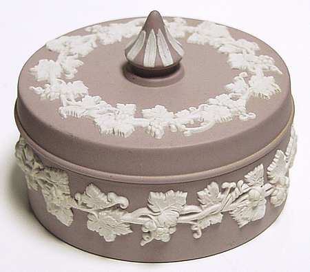 Cream Color on Lilac Jasperware Small Spiked Knob Box