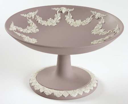 Cream Color on Lilac Jasperware Round Compote (Height X Width)
