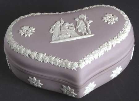 Cream Color on Lilac Jasperware 5" Heart Shape Box & Lid