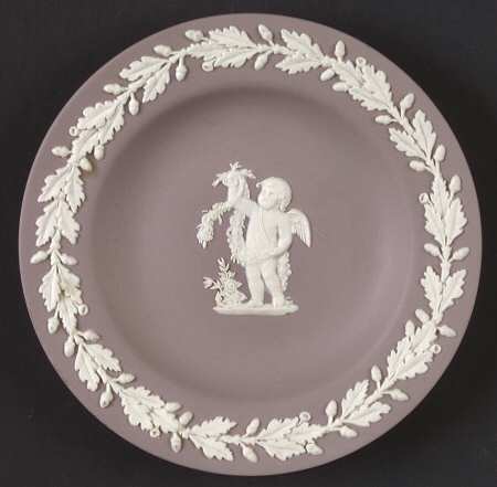 Cream Color on Lilac Jasperware 4" Round Tray