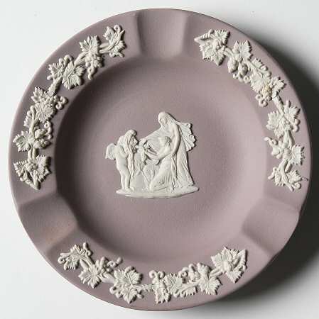 Cream Color on Lilac Jasperware 3 Slot Round Ashtray