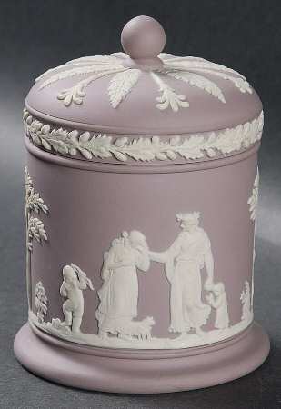 Cream Color on Lilac Jasperware Olympus Jar & Lid