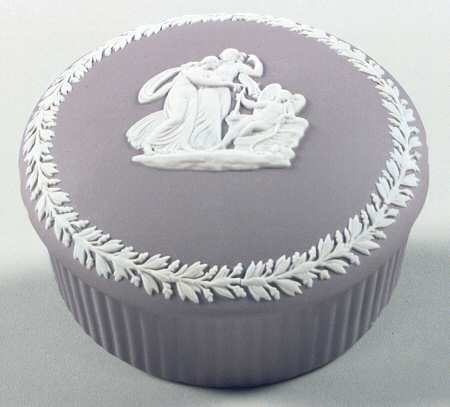 Cream Color on Lilac Jasperware 3" Round Fluted Box & Lid