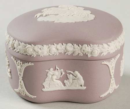 Cream Color on Lilac Jasperware Bean Box & Lid
