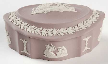 Cream Color on Lilac Jasperware Silver/Candy Box & Lid