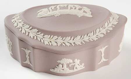 Cream Color on Lilac Jasperware Silver/Candy Box & Lid