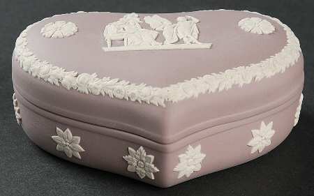 Cream Color on Lilac Jasperware 5" Heart Shape Box & Lid