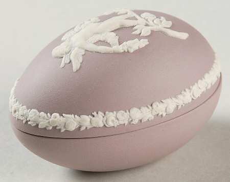 Cream Color on Lilac Jasperware Small Egg Box & Lid