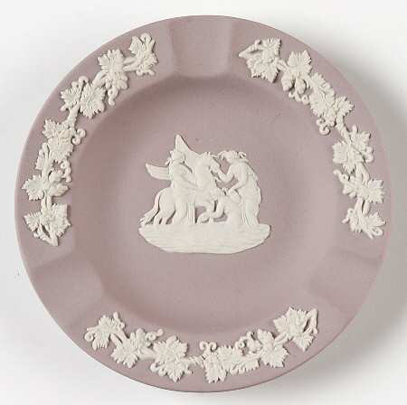 Cream Color on Lilac Jasperware 3 Slot Round Ashtray