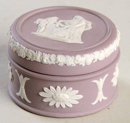 Cream Color on Lilac Jasperware Miniature Round Box