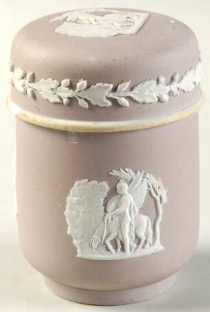 Cream Color on Lilac Jasperware Match Box Holder & Lid