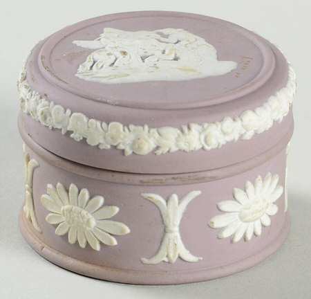 Cream Color on Lilac Jasperware Miniature Round Box