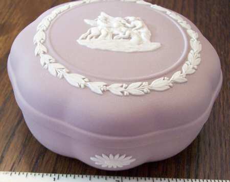 Cream Color on Lilac Jasperware 3" Candy Box & Lid