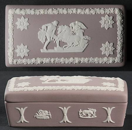 Cream Color on Lilac Jasperware 3" Rectangular Box & Lid