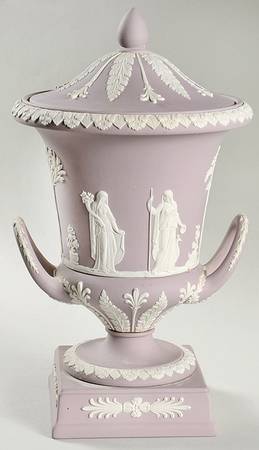 Cream Color on Lilac Jasperware Vase/Urn & Lid