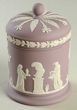 Cream Color on Lilac Jasperware Olympus Jar & Lid