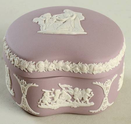 Cream Color on Lilac Jasperware Bean Box & Lid