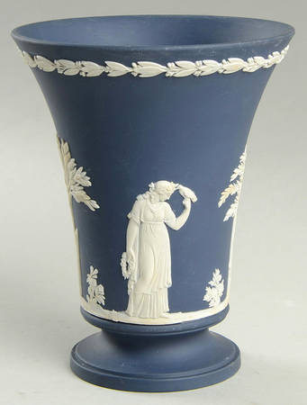 Cream Color on Portland Blue Jasperware 6" Vase