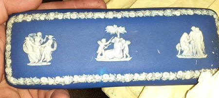 Cream Color on Portland Blue Jasperware Oblong Box & Lid