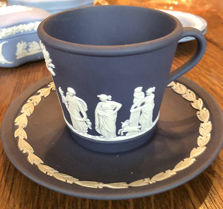 Cream Color on Portland Blue Jasperware Brewster Flat Cup & Saucer Set
