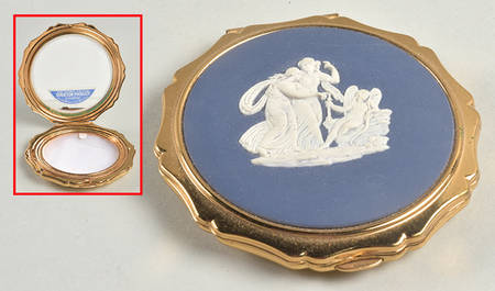 Cream Color on Portland Blue Jasperware Compact with Mirror