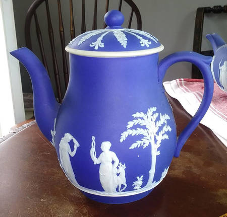 Cream Color on Portland Blue Jasperware Coffee Pot & Lid