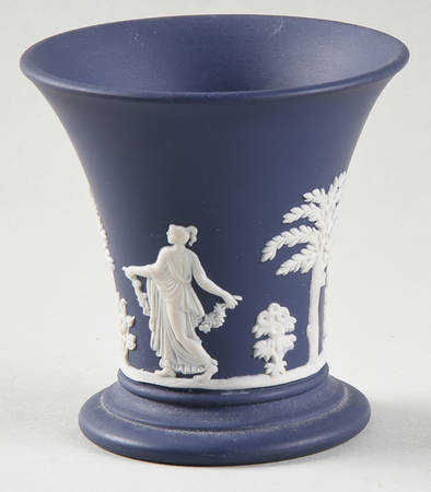 Cream Color on Portland Blue Jasperware 2" Vase