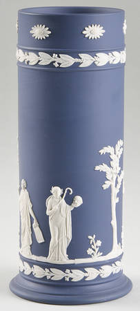 Cream Color on Portland Blue Jasperware 8" Spill Vase