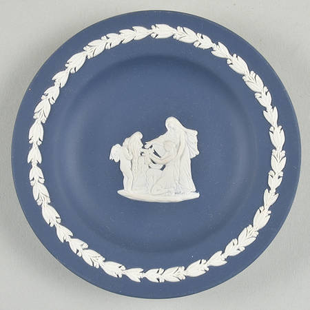 Cream Color on Portland Blue Jasperware 4" Round Tray